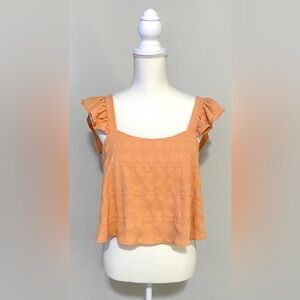 Hashttag Womens L Orange Flutter Sleeve Ruffle Top Boho Grandmillenial